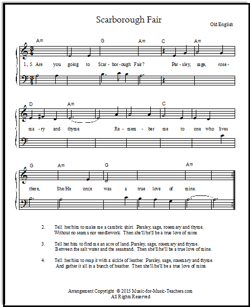 Scarborough Fair - Free Easy Piano Sheet Music  Sheet music, Piano sheet  music, Easy piano sheet music