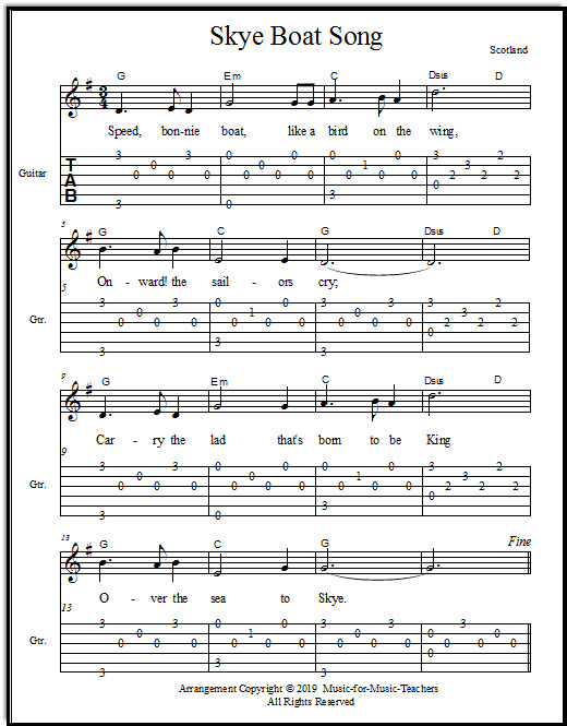 Skye Boat Song Vocal Guitar Sheet Music