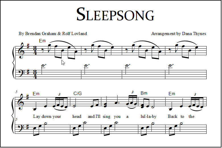 Sleepsong music for piano, voice, & guitar
