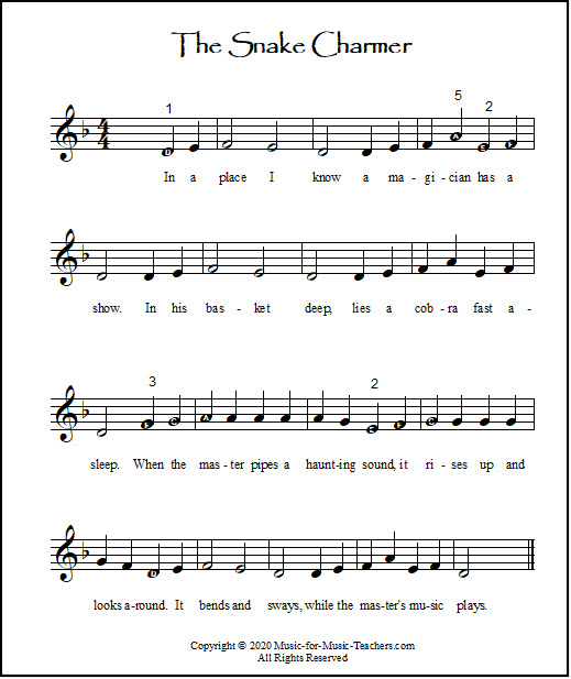 Easy Piano Sheet Music Free For Kids The Snake Charmer With Chords