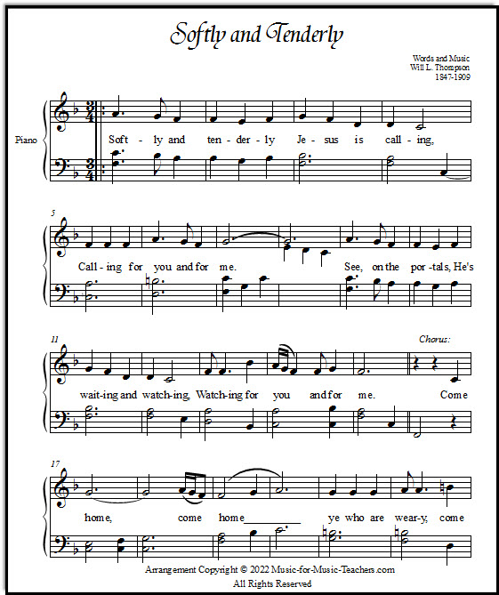 Hymn sheet music Softly and Tenderly