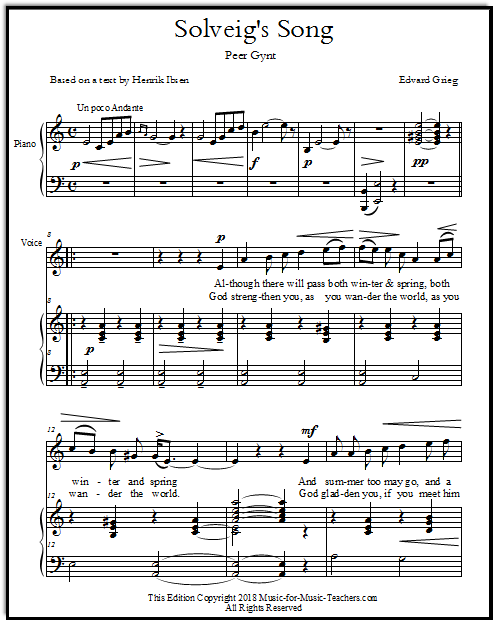 Solveig's Song (also Solvejg's Sang), here in several keys, piano and voice.