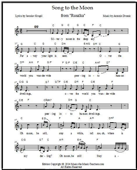 Song To The Moon From Rusalka Free Vocal Lines For Singers In 5 Keys