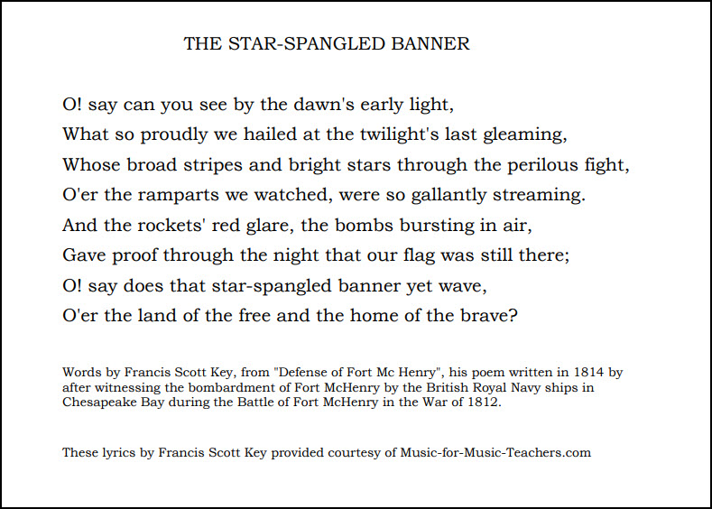 Verse one lyrics Star Spangled Banner
