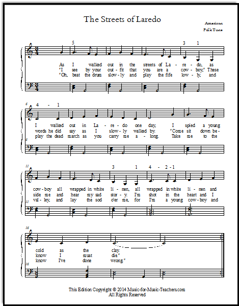 Free Piano Sheets Online - Streets of Laredo