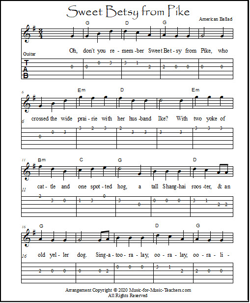 Sweet Betsy From Pike guitar chords & tabs sheet music