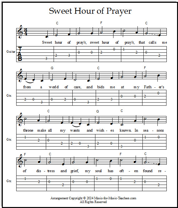 Guitar tabs Sweet Hour of Prayer