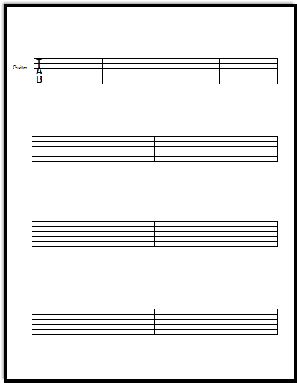 Free Guitar Tablature Paper For Teachers Downloadable And Printable
