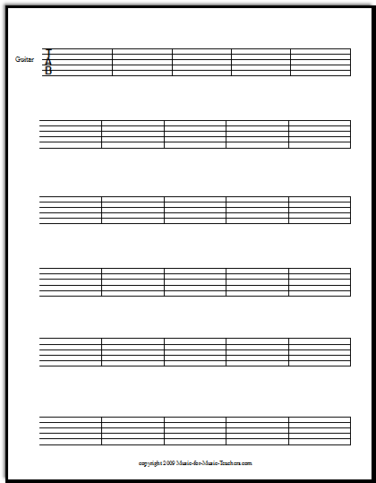 Tab paper free, Music-for-Music-Teachers.com
