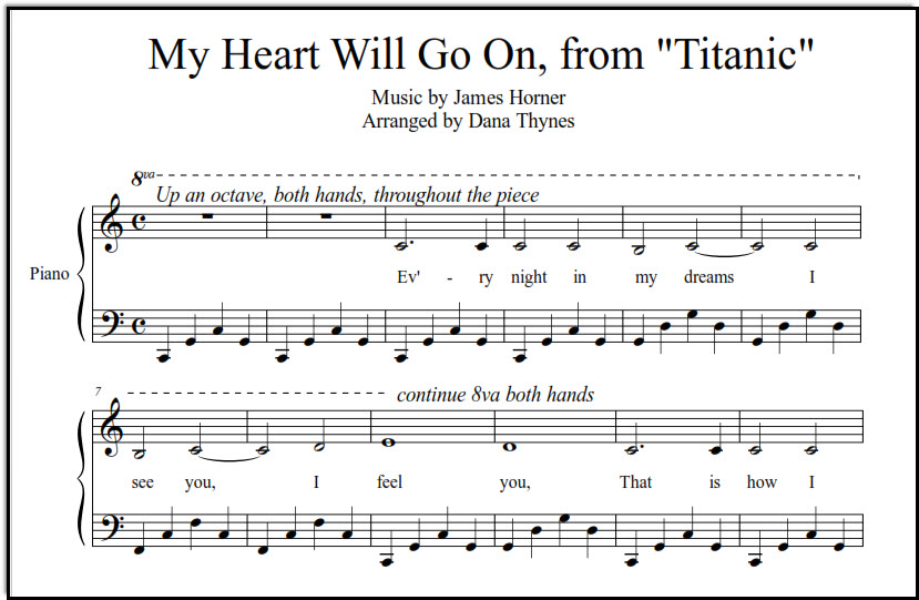 Titanic Music, Beginning to Intermediate Piano