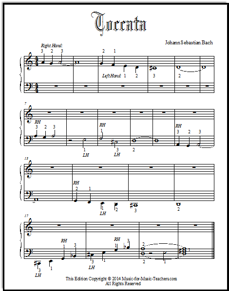 Toccata in Dm by Bach, just the main theme simplified for beginning piano.