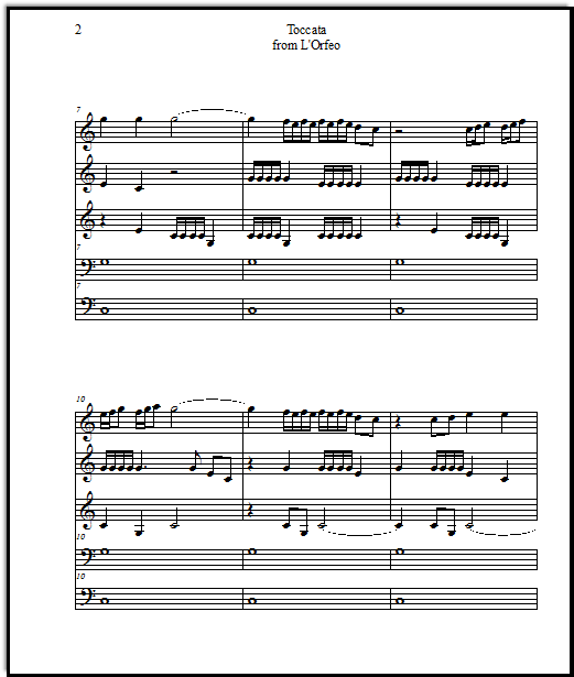 Toccata piano ensemble arrangement from Monteverdi's 