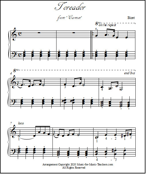 Piano sheet Toreador in key of C