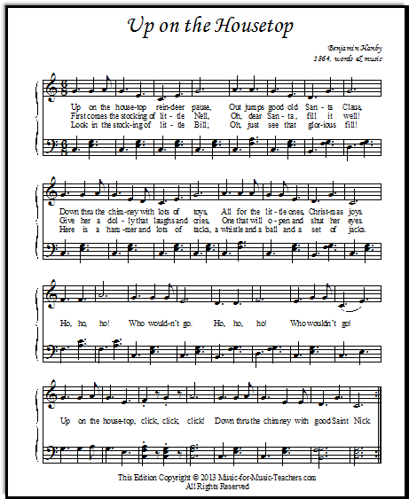 Up On the Housetop piano Christmas sheet music