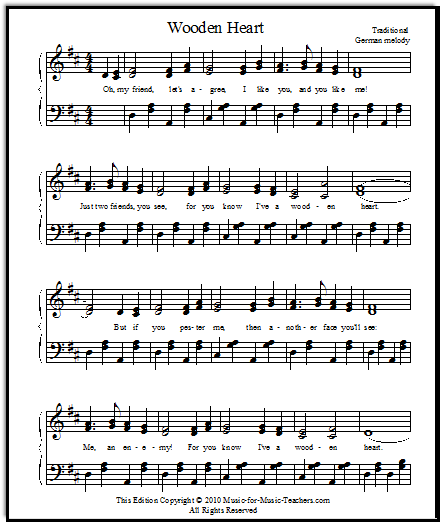 Sheet music for Wooden Heart song