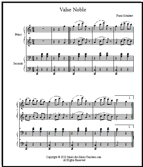 Schubert piano duet from "Valses Nobles" for your intermediate piano students, FREE!