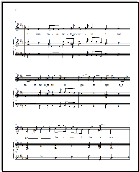 Vocal sheet music for Vivaldi opera aria Vieni vieni