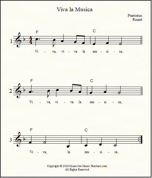 Viva la musica singing round in the key of F sheet music