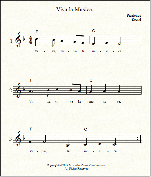 Viva la Musica Song - a Round in Three Parts