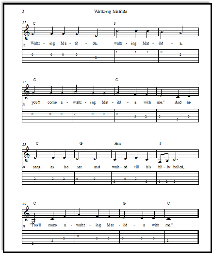 Waltzing Matilda guitar tablature