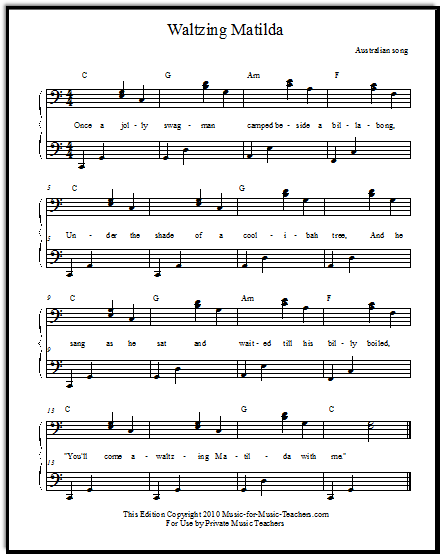 Duet piano part for Waltzing Matilda