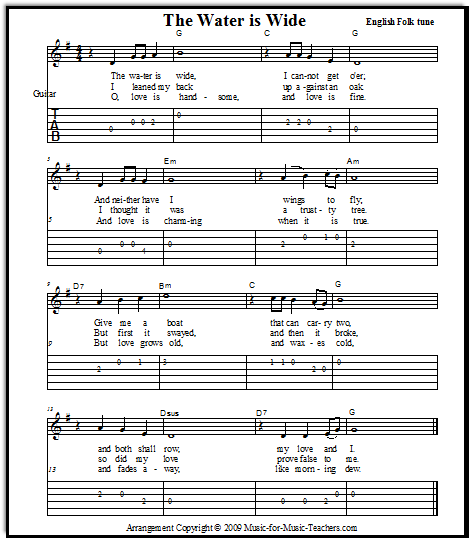 Easy Guitar Songs The Water Is Wide In The Keys Of D And G