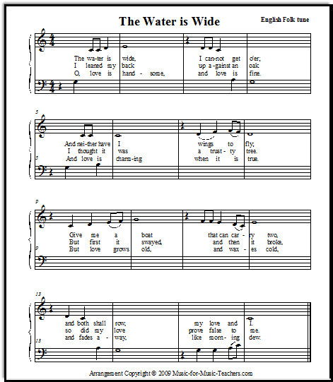 Beginner keyboard music sheets The Water is Wide