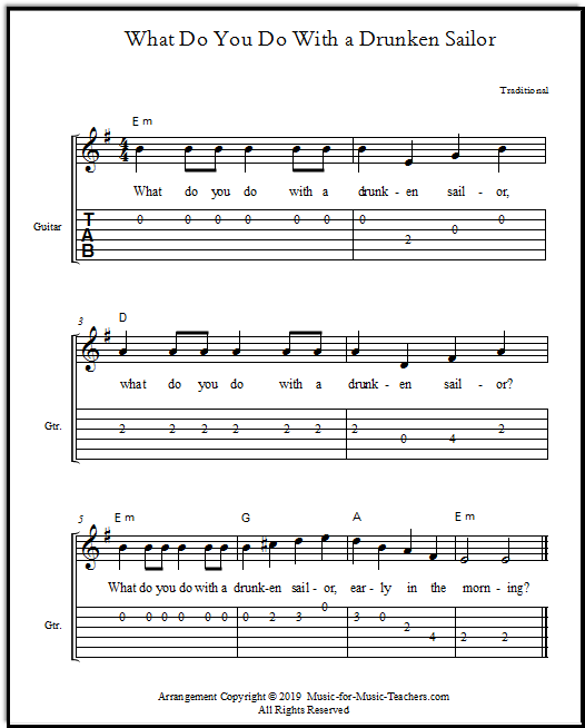 What Do You Do With A Drunken Sailor Chords Guitar Tabs