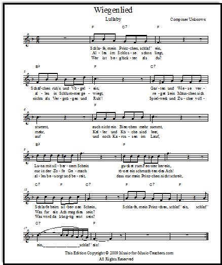 Mozart's Cradle Song, Wiegenlied, free vocal sheet music in 4 keys.  Download this lovely lullaby for your vocal students!
