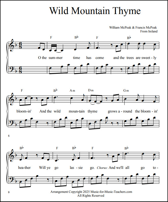 Mountain Thyme song for easy piano