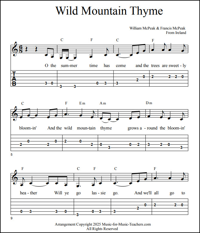 Guitar tabs Wild Mountain Thyme