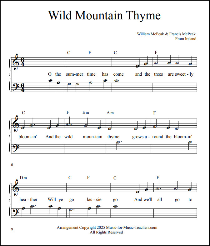 Beginner piano Wild Mountain Thyme