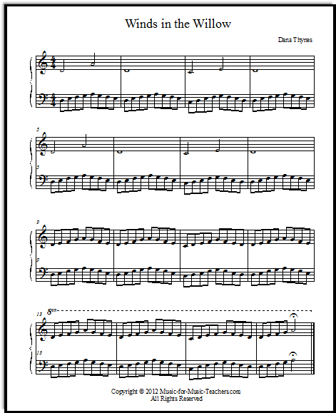 Winds in the Willow, a piano song with a Dm scale pattern in the left hand that never stops - just like the wind.