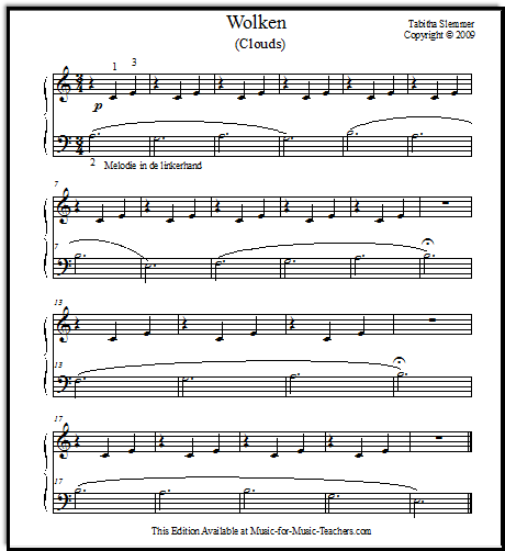 Wolken piano sheet music for beginners