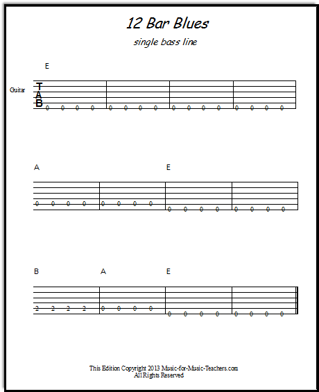 12 bar blues guitar tab sheet for bass line