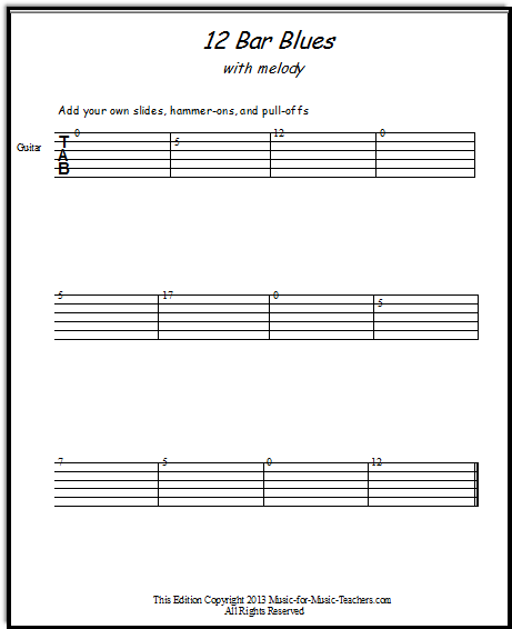 12 bar blues guitar tab sheet for melody line