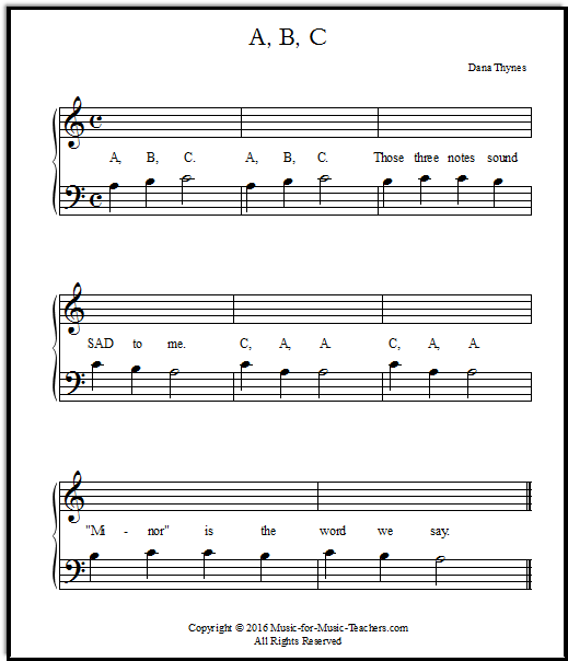 Beginner piano song "A, B, C"