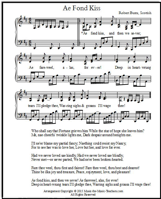 A Scottish song, Ae Fond Kiss, for piano and voice