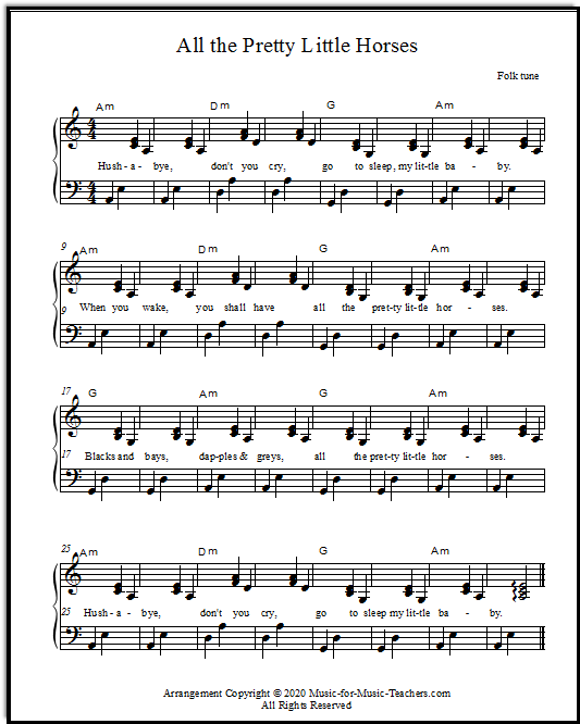 Download Piano Sheet Music Free for All the Pretty Little Horses