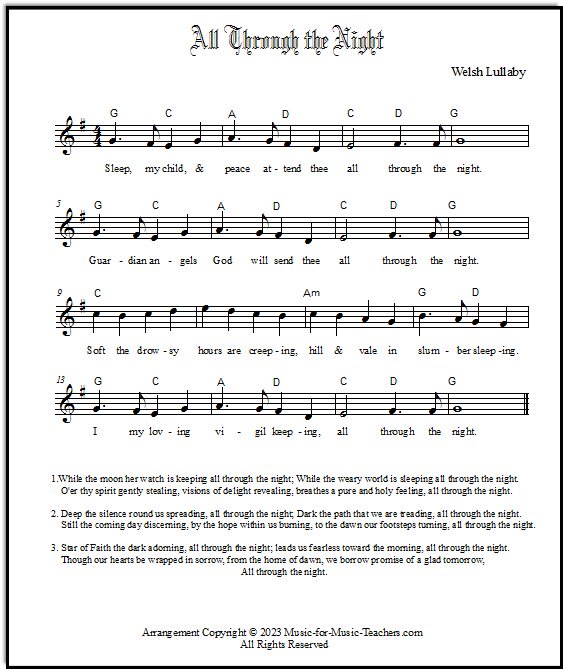 Lullaby song sheet