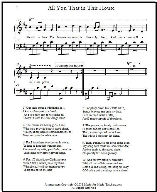 Christmas song "All You That in This House", with a pretty left hand chord pattern, in the key of B minor.  All the lyrics are here.