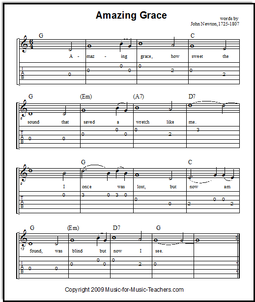 Amazing Grace guitar tabs