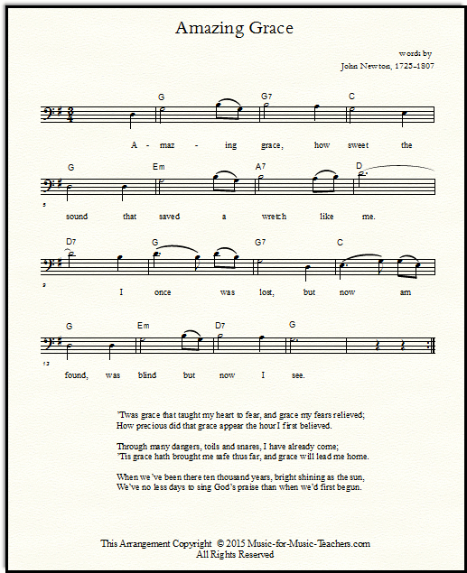 Bass clef Amazing Grace