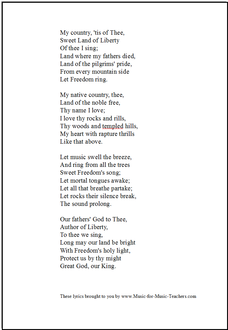 America lyrics for singing