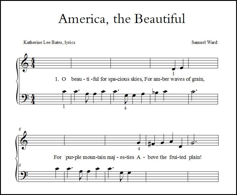 America the Beautiful for piano beginner