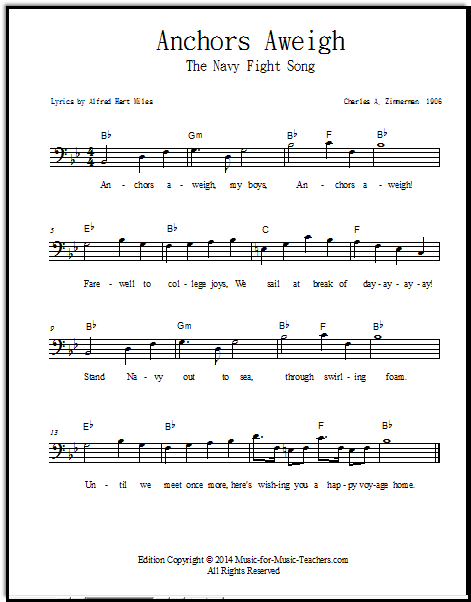 Navy Fight Song for bass clef instruments