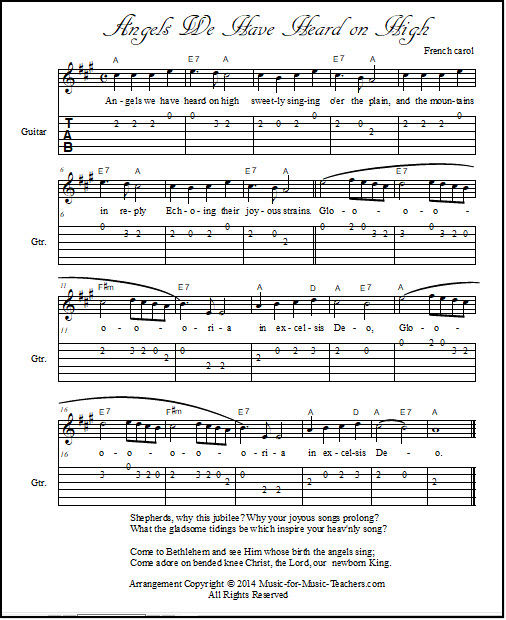 Guitar tabs Christmas carol