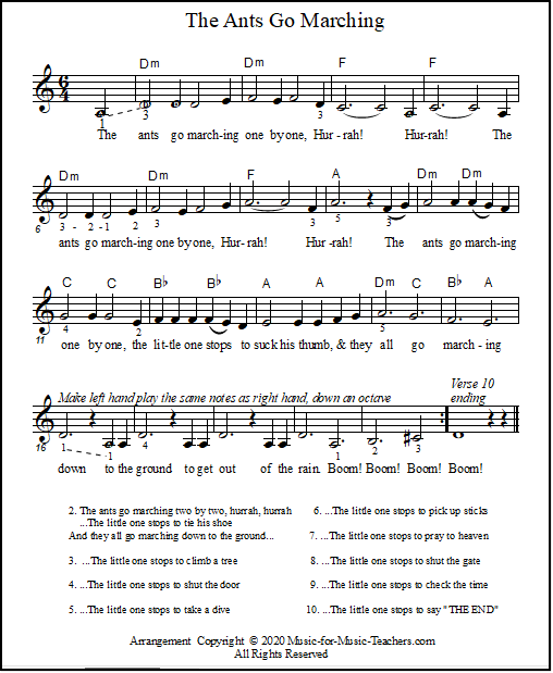 The Ants Go Marching lead sheet piano music