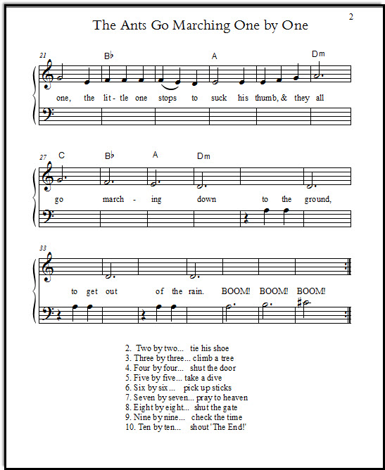 Easy arrangement for piano, Ants Go Marching