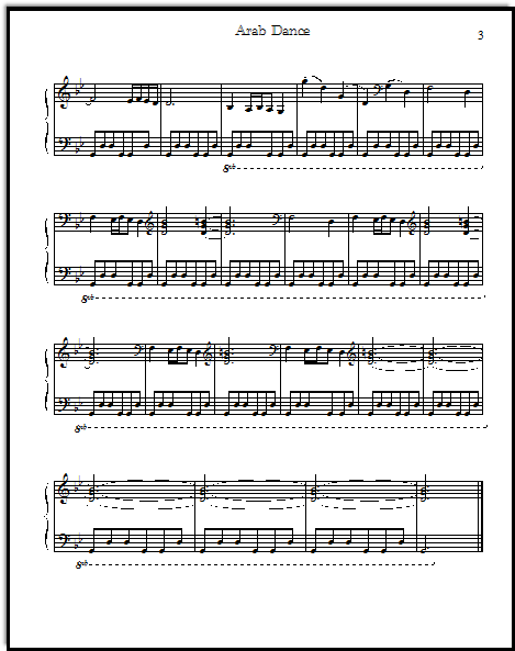 Arabian Dance from The Nutcracker ballet for intermediate piano.  Download this printable sheet music for piano, FREE!